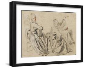 Etudes de femme jouant de la guitare ou tenant une partititon-Jean Antoine Watteau-Framed Giclee Print