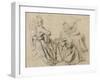 Etudes de femme jouant de la guitare ou tenant une partititon-Jean Antoine Watteau-Framed Giclee Print