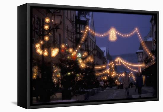 EU, France, Alsace, Saverne. Christmas market lights-Dave Bartruff-Framed Stretched Canvas