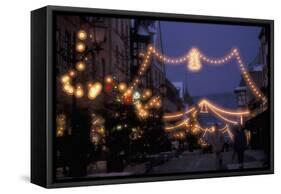 EU, France, Alsace, Saverne. Christmas market lights-Dave Bartruff-Framed Stretched Canvas