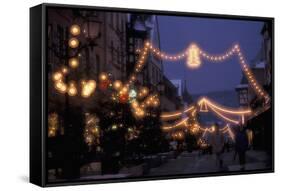 EU, France, Alsace, Saverne. Christmas market lights-Dave Bartruff-Framed Stretched Canvas