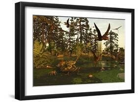 Eudimorphodon and Peteinosaurus Pterosaurs in a Swampy Triassic Scene-Stocktrek Images-Framed Art Print