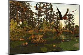 Eudimorphodon and Peteinosaurus Pterosaurs in a Swampy Triassic Scene-Stocktrek Images-Mounted Art Print