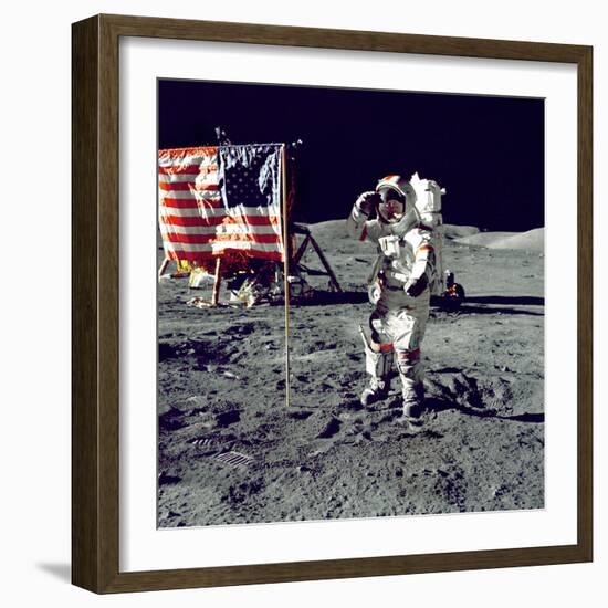 Eugene A. Cernan, Commander, Apollo 17 Salutes the Flag on the Lunar Surface-null-Framed Photo