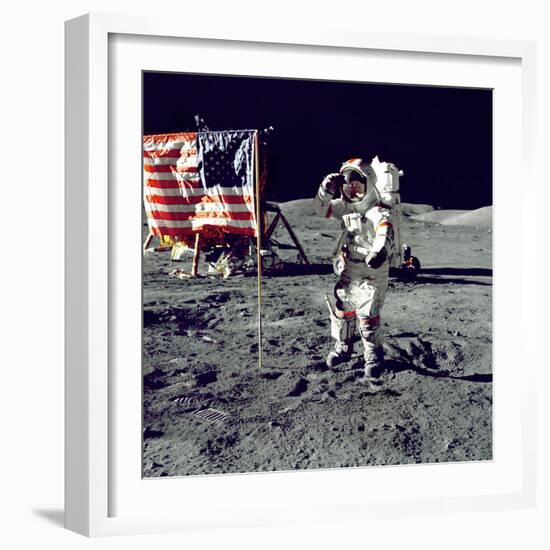 Eugene A. Cernan, Commander, Apollo 17 Salutes the Flag on the Lunar Surface-null-Framed Photo