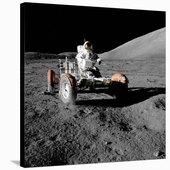 Eugene Cernan on Lunar Rover, Apollo 17-null-Stretched Canvas