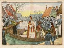 Saint Nicolas Arrives by Canal in a Dutch Village Accompanied by Black Peter-Eugene Damblans-Art Print