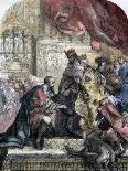 Reception of Columbus by Ferdinand and Isabella, Barcelona, 15th Century-Eugene Deveria-Giclee Print