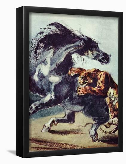 Eugène Ferdinand Victor Delacroix (Tiger takes on a horse) Art Poster Print-null-Framed Poster