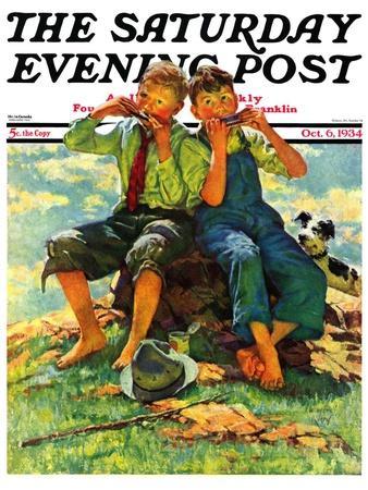 "Harmonica Players," Saturday Evening Post Cover, October 6, 1934