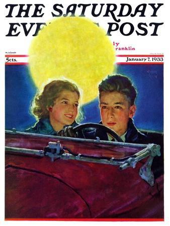 "Moonlit Car Ride," Saturday Evening Post Cover, January 7, 1933