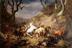 A Bull, a Cow, a Donkey, a Goat, Sheep and Poultry in an Extensive Landscape, 1849-Eugene Joseph Verboeckhoven-Giclee Print