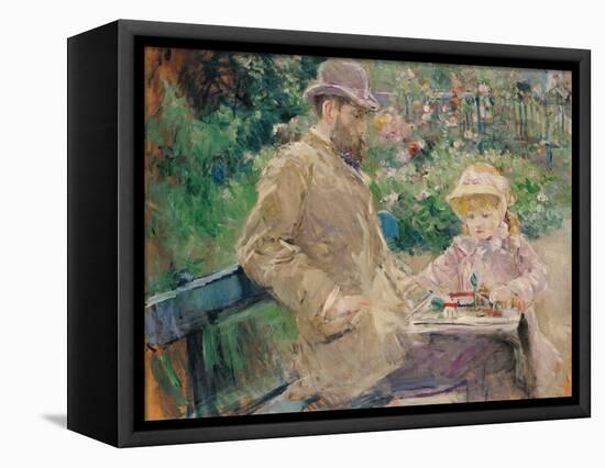 Eugene Manet (1833-92) with His Daughter at Bougival, c.1881-Berthe Morisot-Framed Stretched Canvas