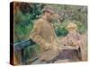 Eugène Manet and His Daughter in the Garden at Bougival-null-Stretched Canvas