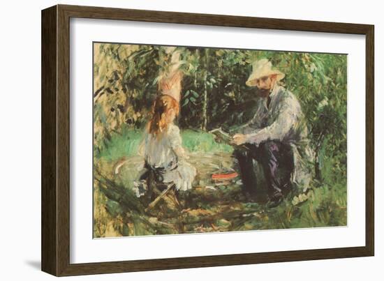 Eugène Manet and His Daughter in the Garden-Berthe Morisot-Framed Art Print