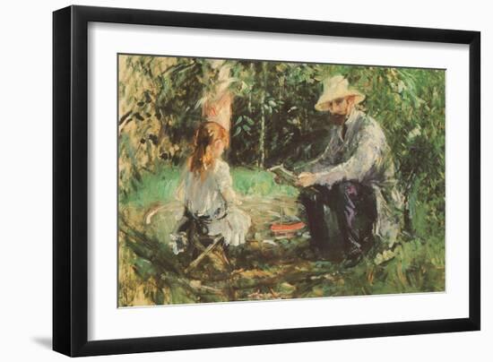 Eugène Manet and His Daughter in the Garden-Berthe Morisot-Framed Art Print