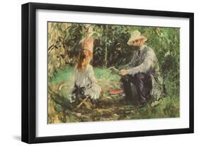 Eugène Manet and His Daughter in the Garden-Berthe Morisot-Framed Art Print