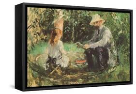 Eugène Manet and His Daughter in the Garden-Berthe Morisot-Framed Stretched Canvas