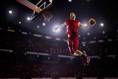 Red Basketball Player in Action in Gym-Eugene Onischenko-Stretched Canvas