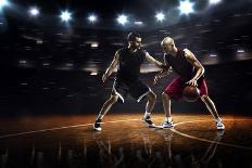 Red Basketball Player in Action in Gym-Eugene Onischenko-Photographic Print