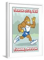 Eugene, Oregon, Bigfoot Jogging, Track City USA-Lantern Press-Framed Art Print