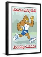 Eugene, Oregon, Bigfoot Jogging, Track City USA-Lantern Press-Framed Art Print