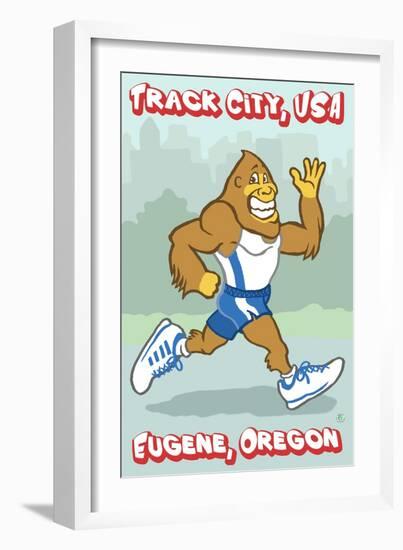 Eugene, Oregon, Bigfoot Jogging, Track City USA-Lantern Press-Framed Art Print
