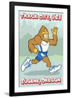 Eugene, Oregon, Bigfoot Jogging, Track City USA-Lantern Press-Framed Art Print