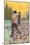 Eugene, Oregon, Women Fly Fishing Scene-Lantern Press-Mounted Art Print