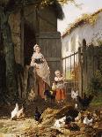 Feeding the Chickens, (Maes and Jan David Col, 1822-1900)-Eugene Remy Maes-Framed Giclee Print