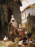 Feeding the Chickens-Eugene Remy Maes-Giclee Print