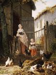 Feeding the Chickens, (Maes and Jan David Col, 1822-1900)-Eugene Remy Maes-Framed Giclee Print