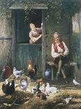 Feeding the Chickens, (Maes and Jan David Col, 1822-1900)-Eugene Remy Maes-Framed Giclee Print