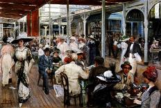 The Terrace of a Cafe, Mar Del Plata, Argentina, 1912-Eugenio Alvarez dumont-Framed Stretched Canvas
