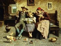 Reading the News, (Oil on Canvas)-Eugenio Zampighi-Giclee Print
