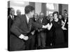 Eunice Shriver Receives a Signing Pen from Her Brother, President John Kennedy-null-Stretched Canvas
