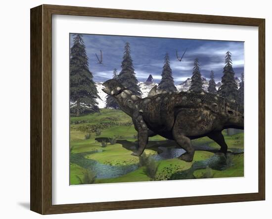 Euoplocephalus Dinosaur Walking in the Mountain-Stocktrek Images-Framed Art Print