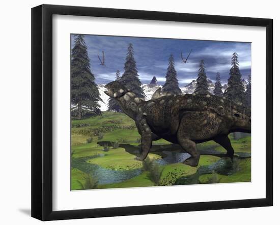 Euoplocephalus Dinosaur Walking in the Mountain-Stocktrek Images-Framed Art Print