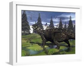 Euoplocephalus Dinosaur Walking in the Mountain-Stocktrek Images-Framed Art Print