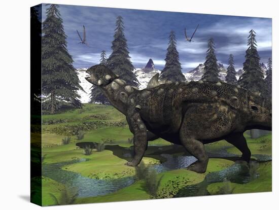 Euoplocephalus Dinosaur Walking in the Mountain-Stocktrek Images-Stretched Canvas
