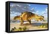 Euoplocephalus Dinosaurs Munch on Melons on an Ocean Beach-Stocktrek Images-Framed Stretched Canvas