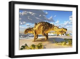 Euoplocephalus Dinosaurs Munch on Melons on an Ocean Beach-Stocktrek Images-Framed Art Print