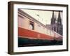 Eurailpass in Europe: Germany's Parsifal Express Speeding Past Cologne Cathedral-Carlo Bavagnoli-Framed Photographic Print