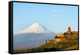 Eurasia, Caucasus Region, Armenia, Khor Virap Monastery; Lesser Ararat Near Mount Ararat in Turkey.-Christian Kober-Framed Stretched Canvas