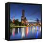 Eureka Tower and skyline at dusk, Melbourne, Victoria, Australia-Ian Trower-Framed Stretched Canvas