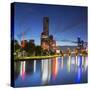 Eureka Tower and skyline at dusk, Melbourne, Victoria, Australia-Ian Trower-Stretched Canvas