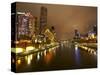 Eureka Tower and Yarra River at Night, Southbank, Melbourne, Victoria, Australia-David Wall-Stretched Canvas