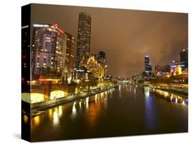 Eureka Tower and Yarra River at Night, Southbank, Melbourne, Victoria, Australia-David Wall-Stretched Canvas