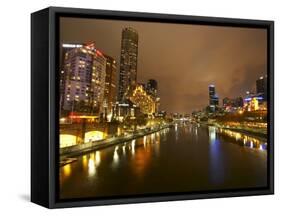 Eureka Tower and Yarra River at Night, Southbank, Melbourne, Victoria, Australia-David Wall-Framed Stretched Canvas