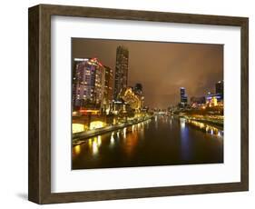 Eureka Tower and Yarra River at Night, Southbank, Melbourne, Victoria, Australia-David Wall-Framed Photographic Print